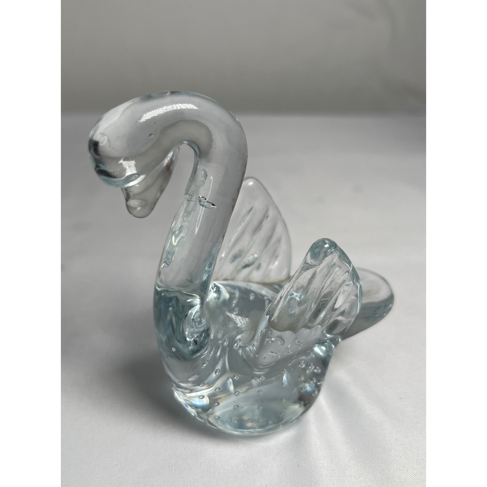 Vintage Hand Blown Glass Swan Figurine Home Decor OS Clear Excellent 3.5"